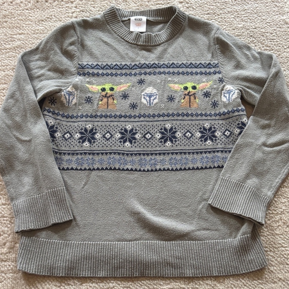Jumping Beans Gray Sweater with Star Wars winter pattern